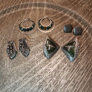 Vintage Silver Tone Earrings Lot Of 4